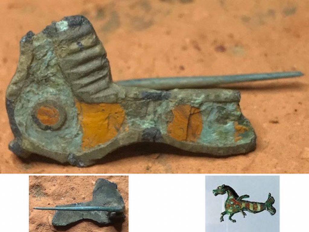 Rare Roman Hippocampus Brooch with enamel (fragment)